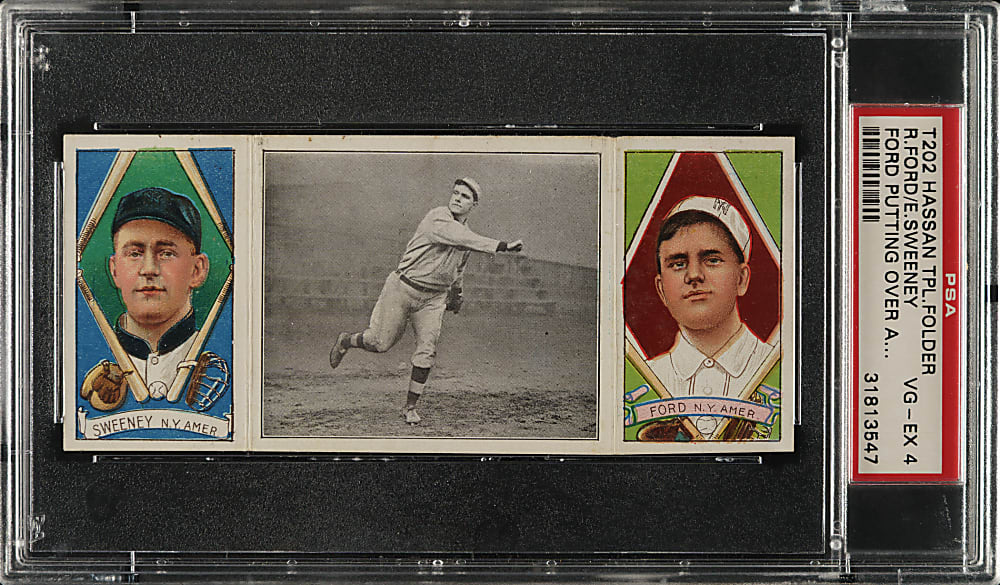 1912 T202 Hassan Triple Folder "Ford Putting Over a Spitter" Sweeney/Ford PSA VG-EX 4