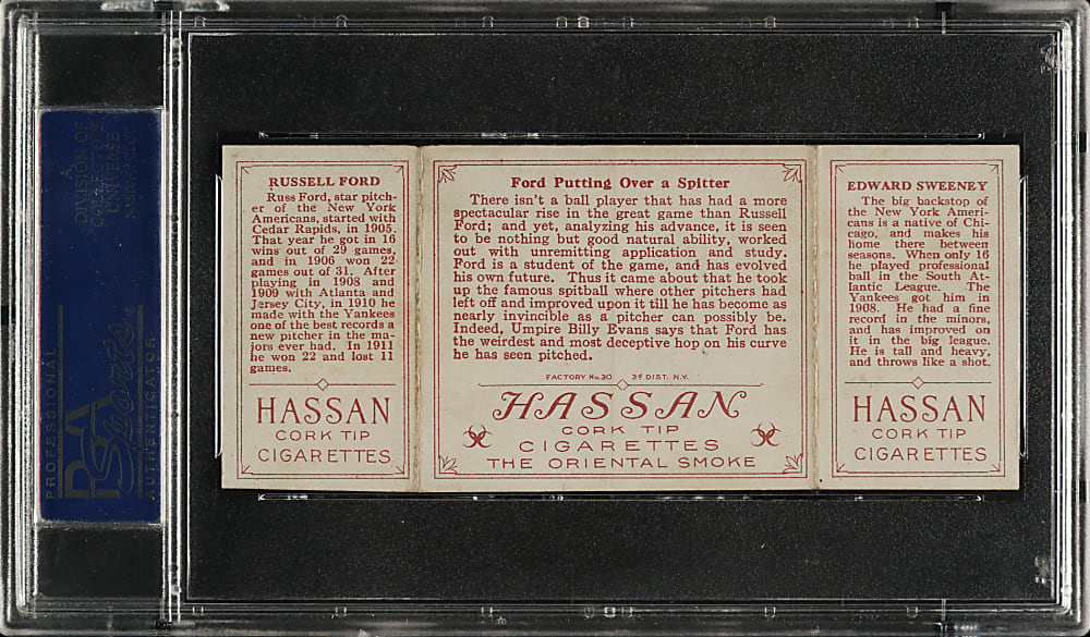 1912 T202 Hassan Triple Folder "Ford Putting Over a Spitter" Sweeney/Ford PSA VG-EX 4