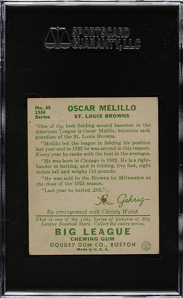 1934 R320 Goudey #45 Oscar Melillo SGC EX 60