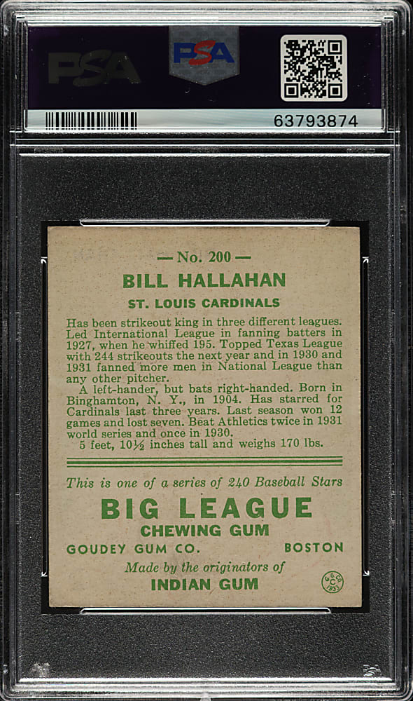1933 R319 Goudey #200 Bill Hallahan PSA VG-EX 4