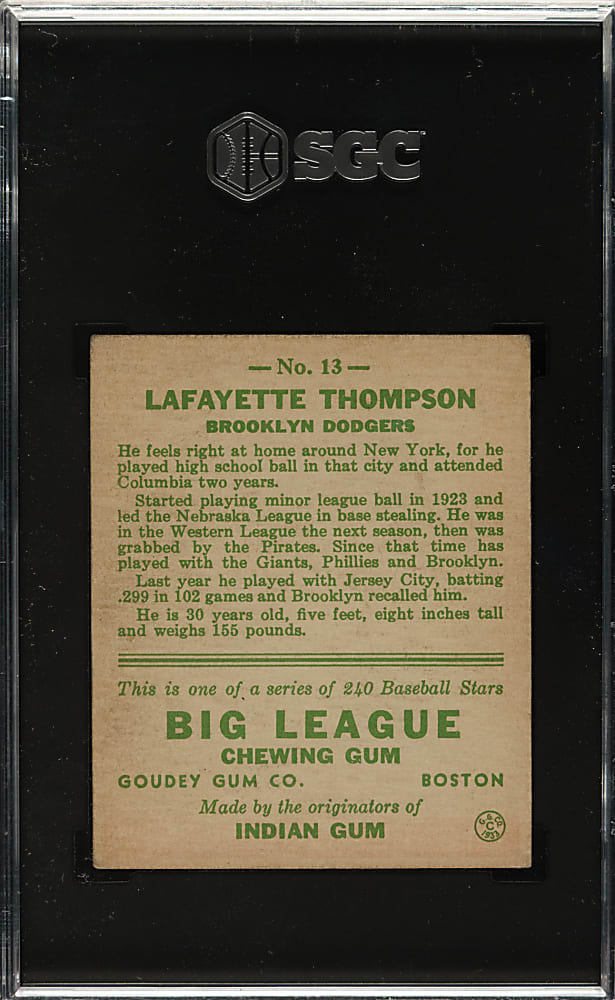 1933 R319 Goudey #13 Lafayette Thompson SGC VG/EX 4