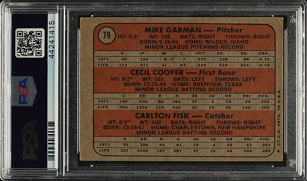 1972 Topps #79 Carlton Fisk Rookie PSA GOOD 2