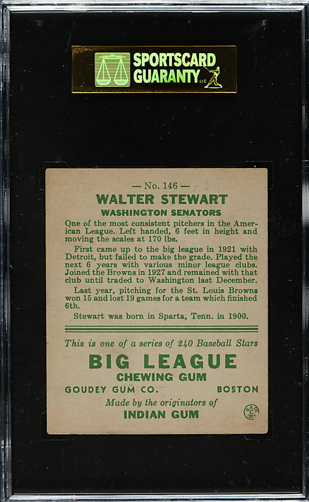 1933 R319 Goudey #146 Walter Stewart SGC EX 60