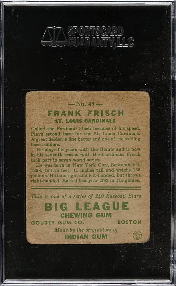 1933 R319 Goudey #49 Frank Frisch SGC GOOD 30