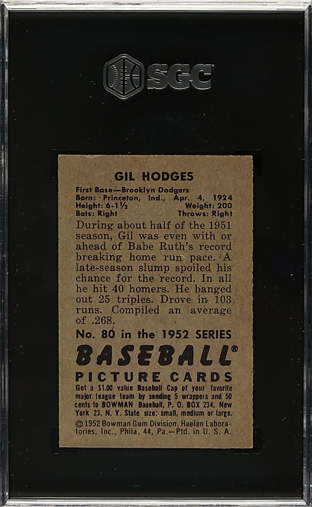 1952 Bowman #80 Gil Hodges SGC EX/NM 6