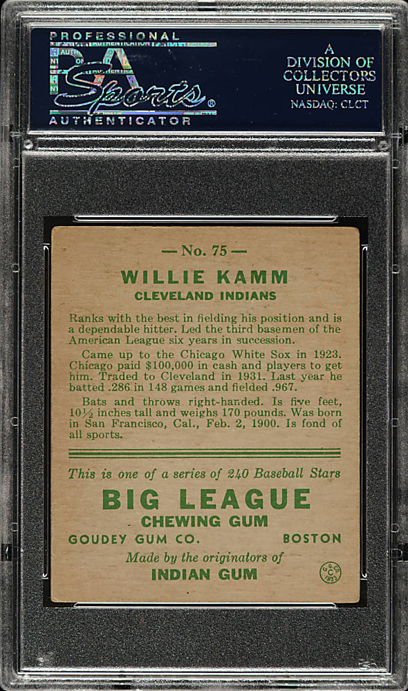 1933 R319 Goudey #75 Willie Kamm PSA VG-EX 4
