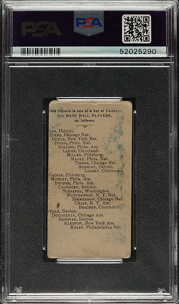 1909 E102 Anonymous "Set of 25" Hal Chase PSA FAIR 1.5 (MC)