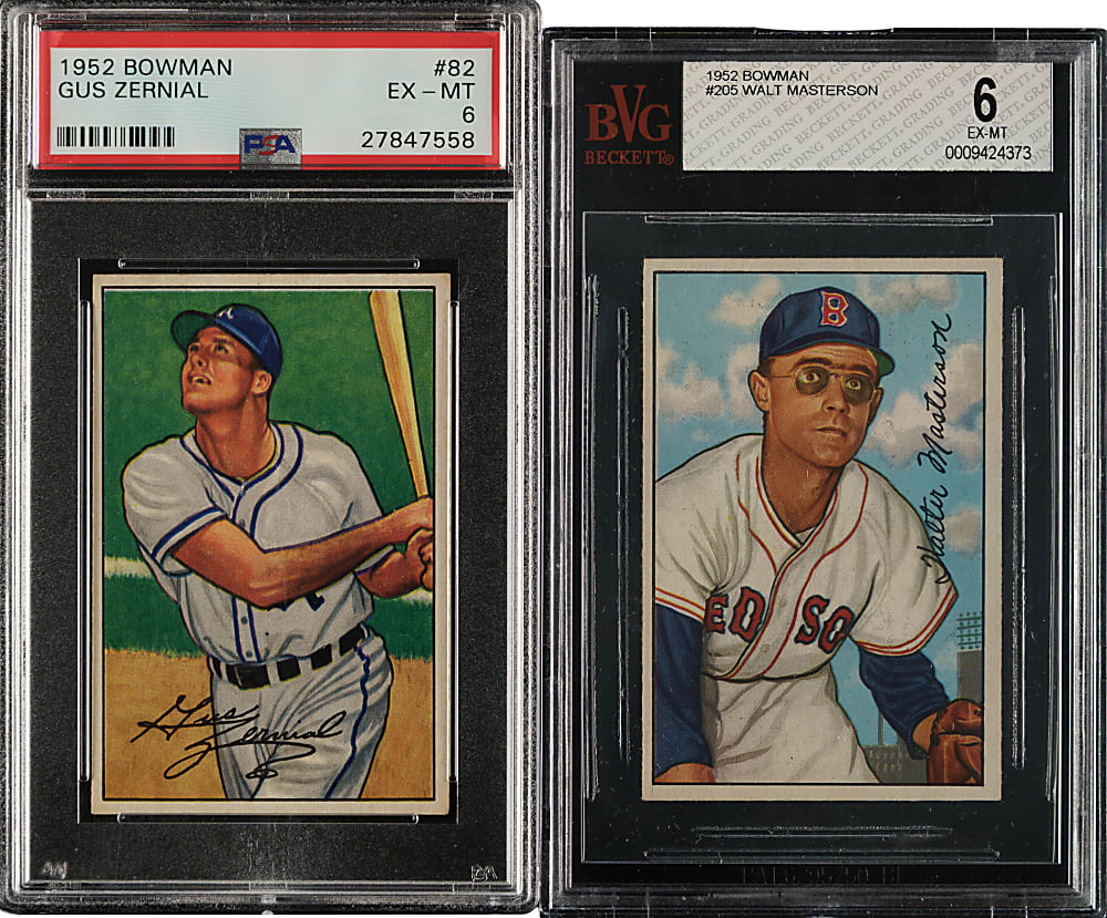 1952 Bowman #82 Gus Zernial and #205 Walt Masterson PSA- and BVG-Graded Pair