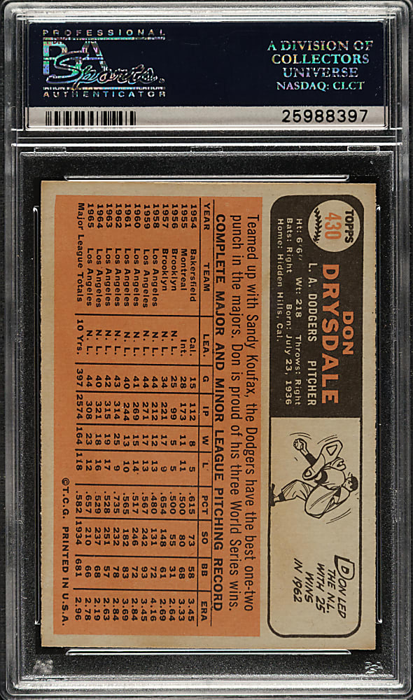 1966 Topps #430 Don Drysdale PSA NM-MT 8