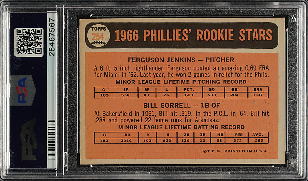 1966 Topps #254 Fergie Jenkins Rookie PSA NM 7