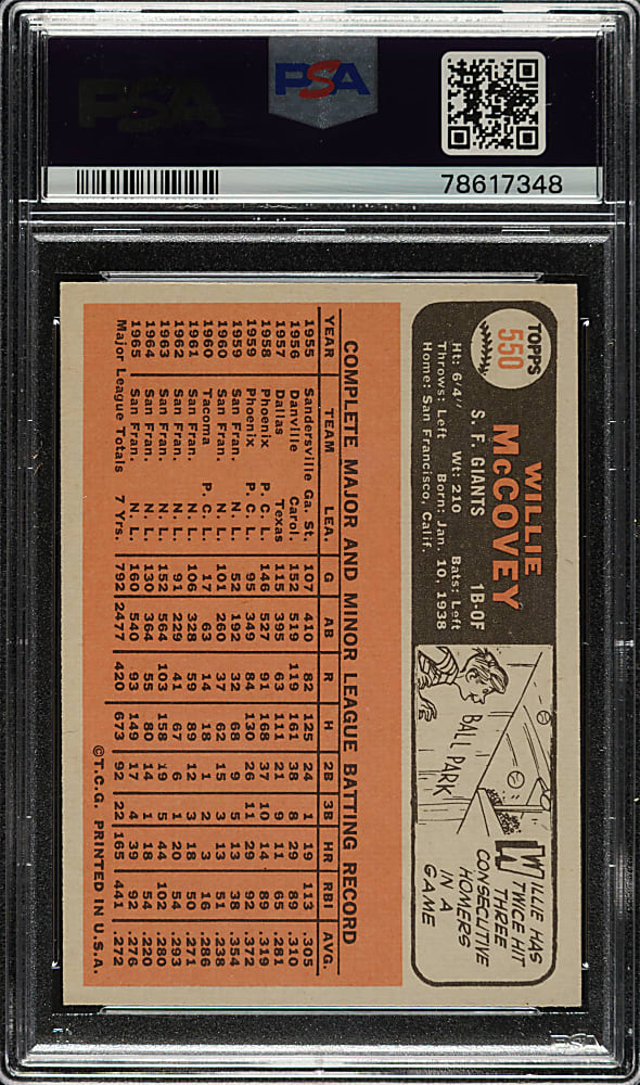 1966 Topps #550 Willie McCovey PSA NM 7