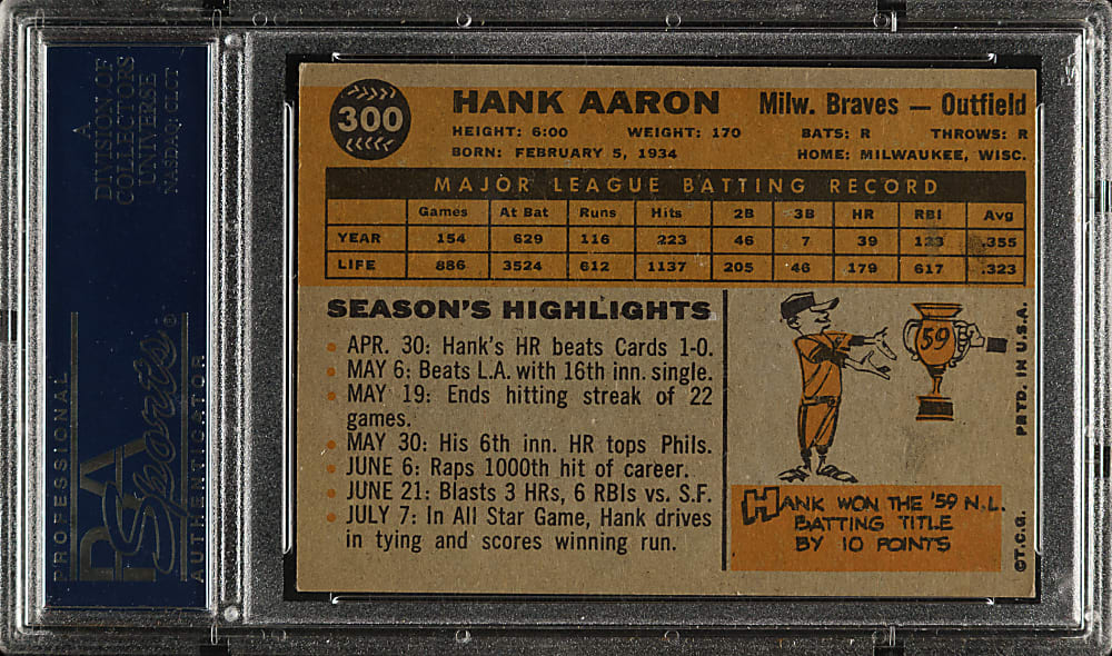 1960 Topps #300 Hank Aaron PSA EX 5