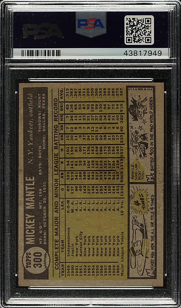 1961 Topps #300 Mickey Mantle PSA GOOD 2