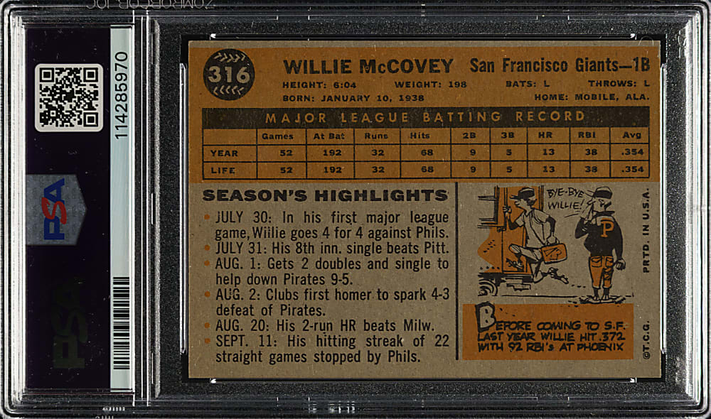 1960 Topps #316 Willie McCovey Rookie PSA EX 5