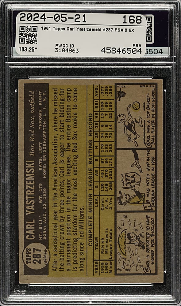 1961 Topps #287 Carl Yastrzemski PSA EX 5