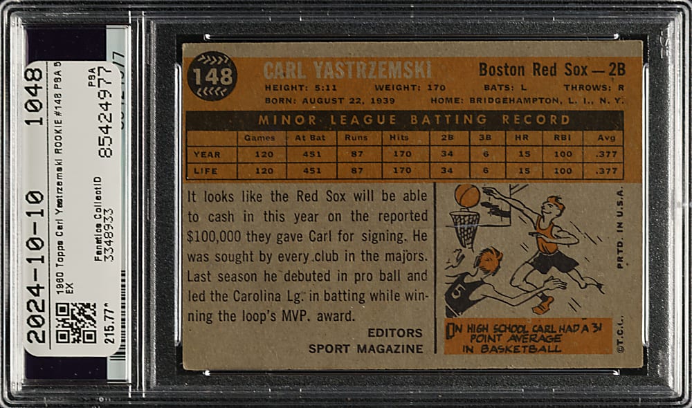1960 Topps #148 Carl Yastrzemski Rookie PSA EX 5