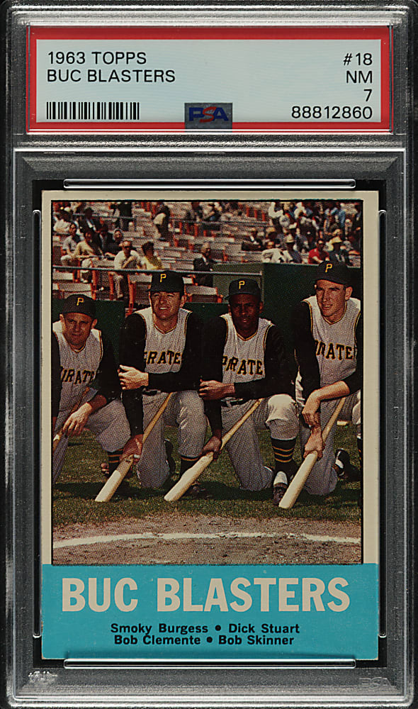 1963 Topps #18 Buc Blasters with Roberto Clemente PSA NM 7