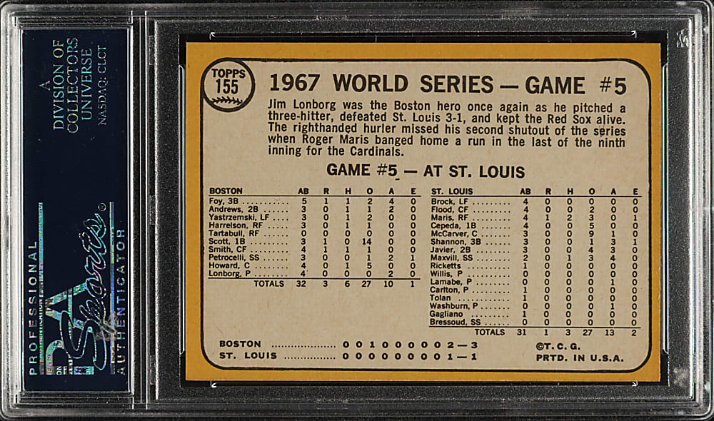 1968 Topps #155 World Series Game 5 Lonborg Wins Again PSA GEM MINT 10