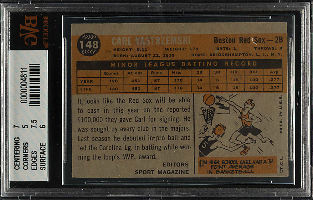1960 Topps #148 Carl Yastrzemski Rookie BVG EX+ 5.5