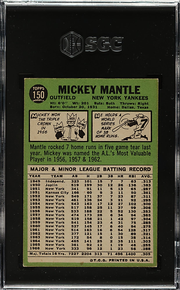 1967 Topps #150 Mickey Mantle SGC VG/EX+ 4.5