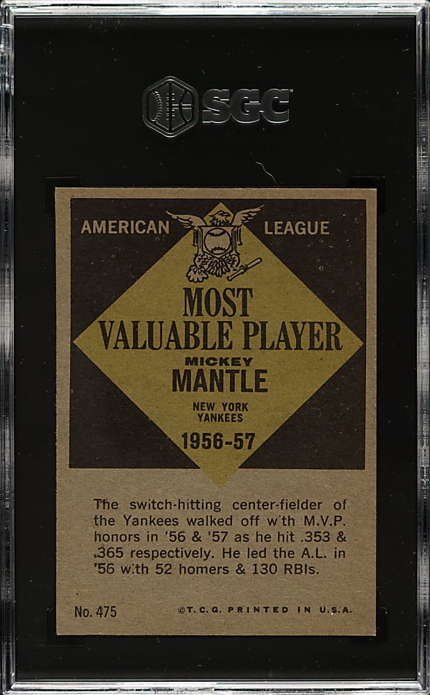 1961 Topps #475 Mickey Mantle MVP SGC EX/NM 6