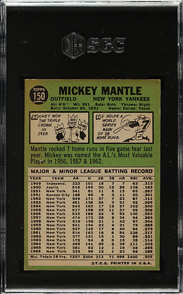 1967 Topps #150 Mickey Mantle SGC VEX 5