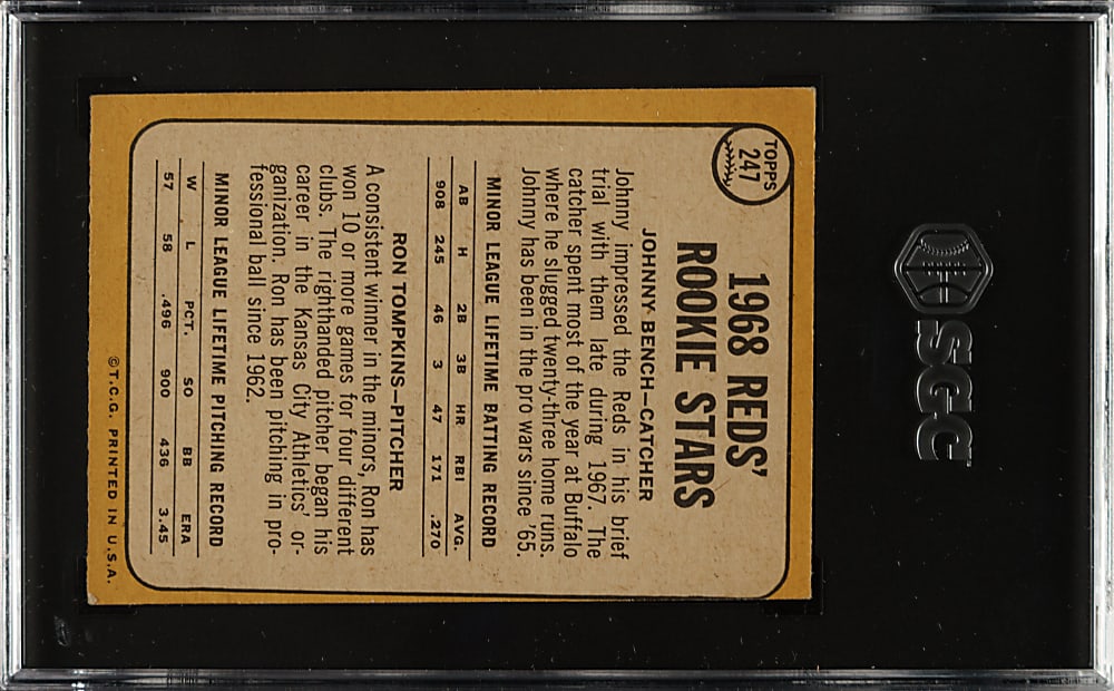1968 Topps #247 Johnny Bench Rookie SGC VG 3