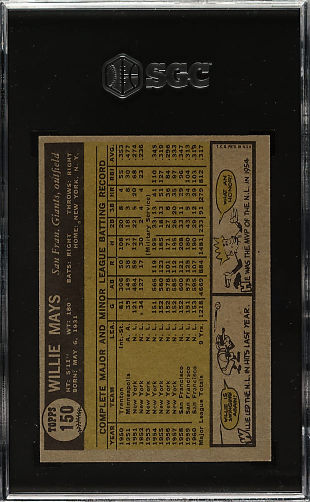 1961 Topps #150 Willie Mays SGC NM 7