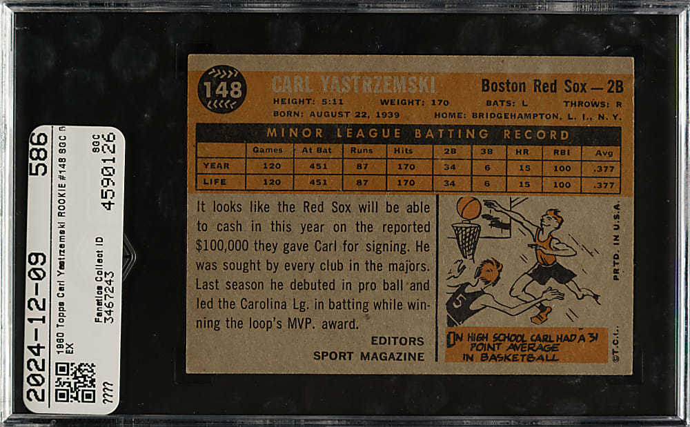 1960 Topps #148 Carl Yastrzemski Rookie SGC EX 5