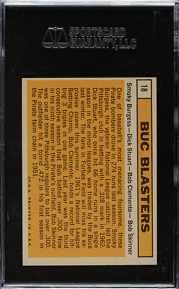 1963 Topps #18 Buc Blasters with Roberto Clemente SGC NM+ 86