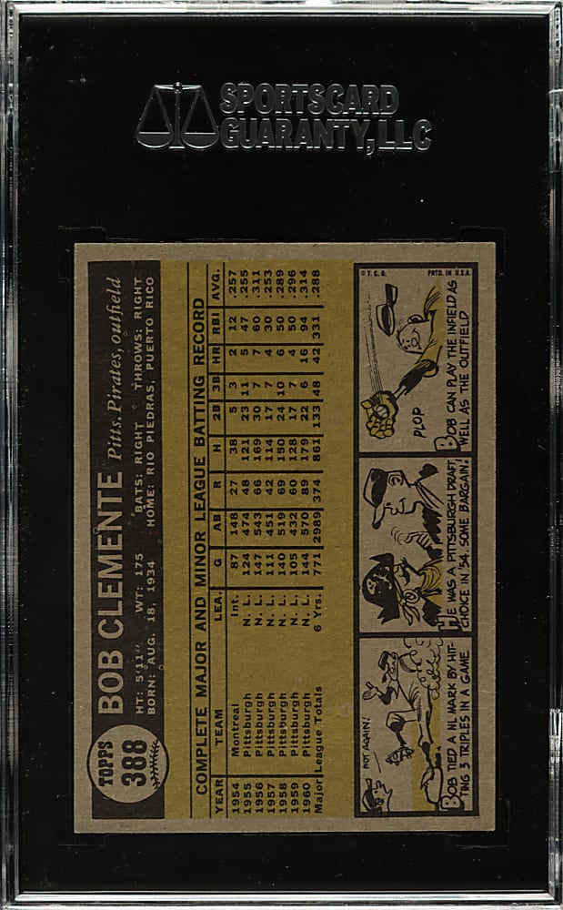 1961 Topps #388 Roberto Clemente SGC EX/NM 80