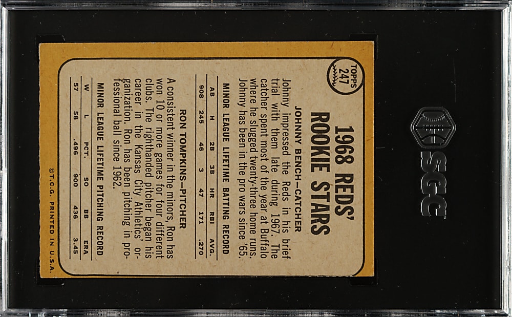 1968 Topps #247 Johnny Bench Rookie SGC VG/EX 4