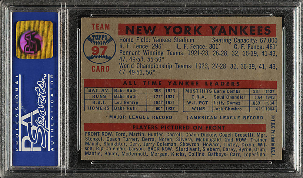 1957 Topps #97 New York Yankees Team PSA NM-MT 8