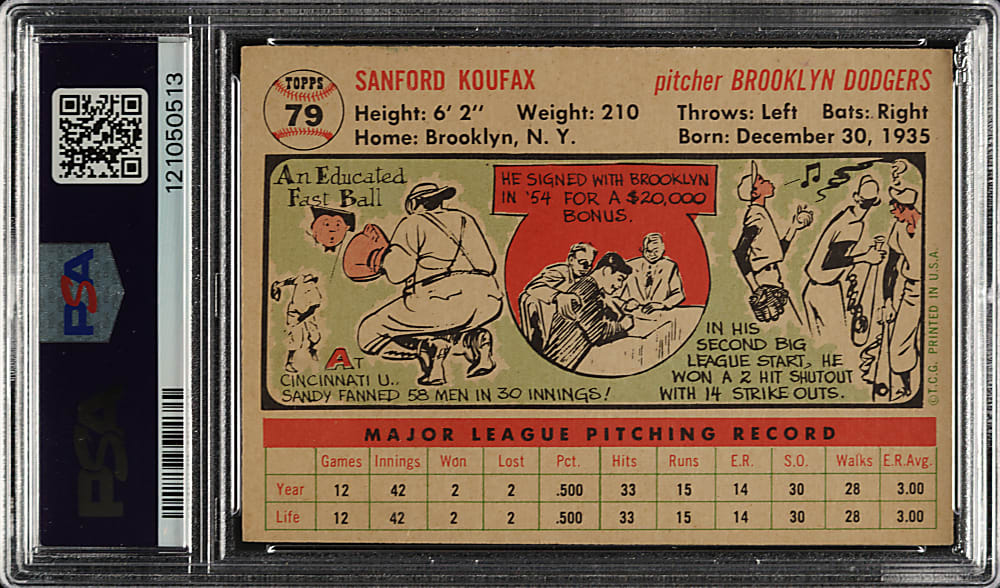 1956 Topps #79 Sandy Koufax White Back PSA VG-EX 4