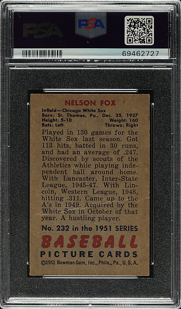 1951 Bowman #232 Nelson Fox Rookie PSA GOOD 2
