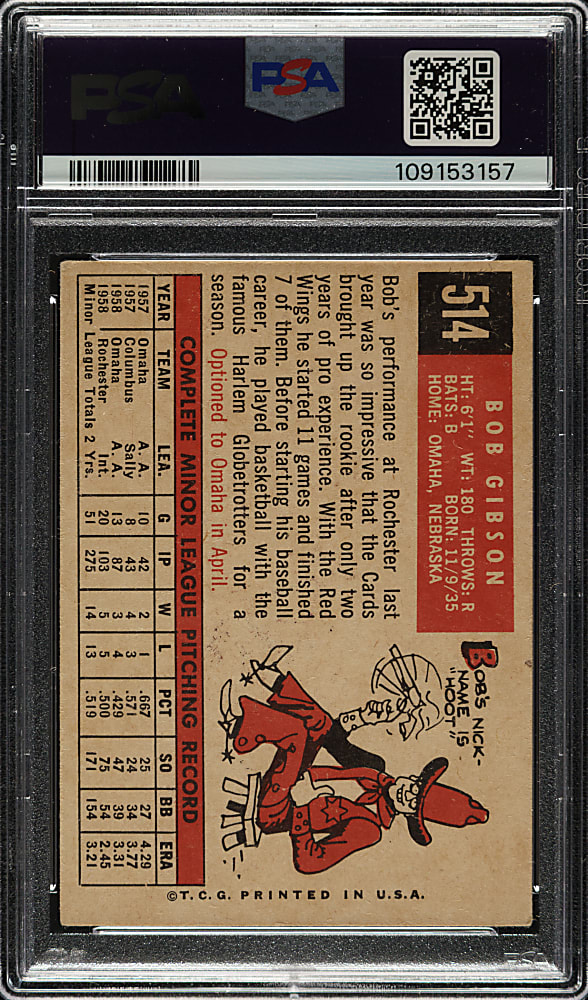1959 Topps #514 Bob Gibson Rookie PSA VG-EX 4