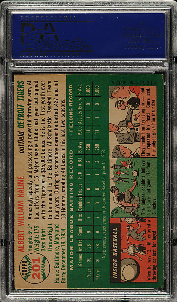 1954 Topps #201 Al Kaline Rookie PSA EX-MT 6