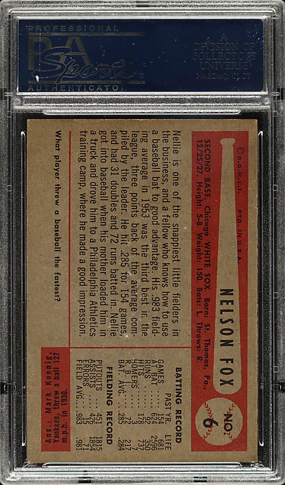 1954 Bowman #6 Nellie Fox PSA EX-MT+ 6.5