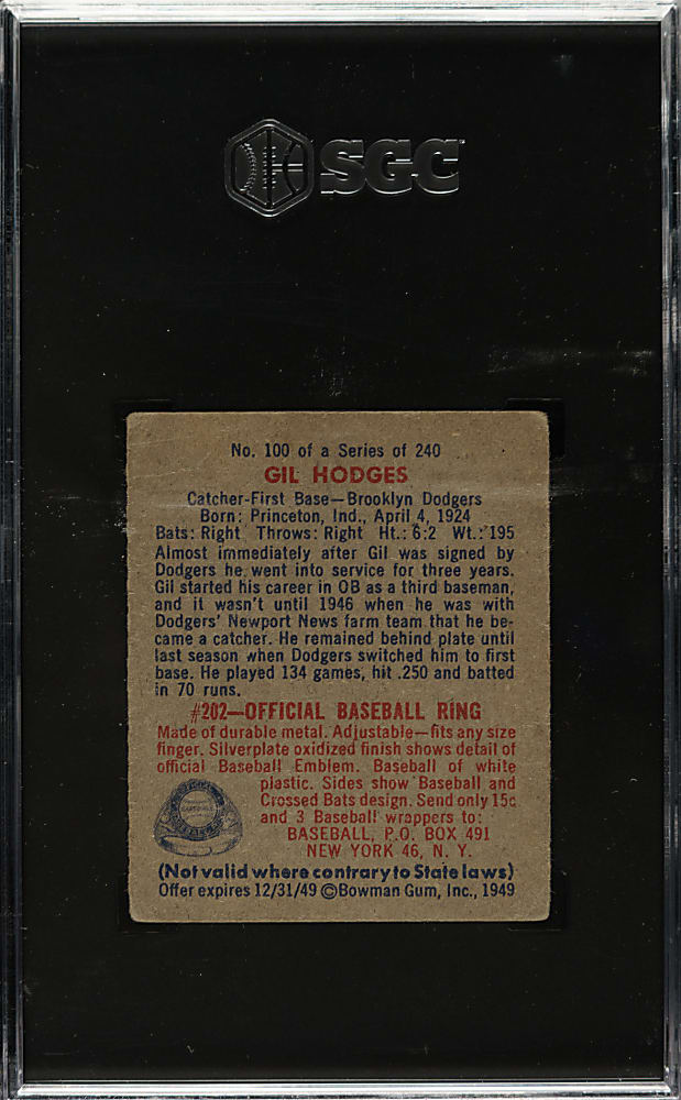 1949 Bowman #100 Gil Hodges Rookie SGC VG 3