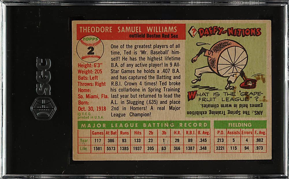 1955 Topps #2 Ted Williams SGC GOOD+ 2.5