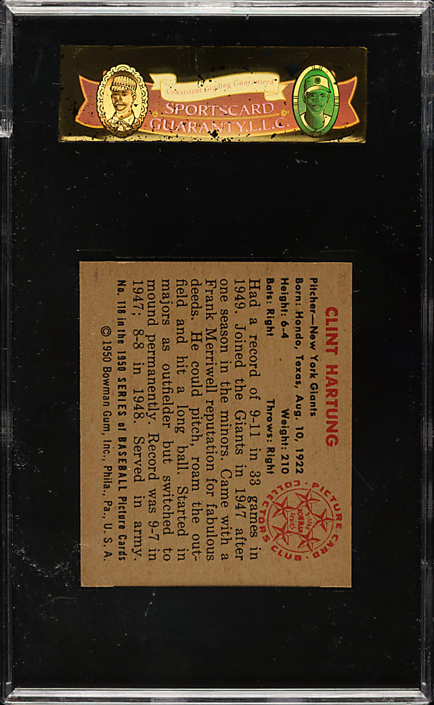 1950 Bowman #118 Clint Hartung SGC NM/MT+ 92