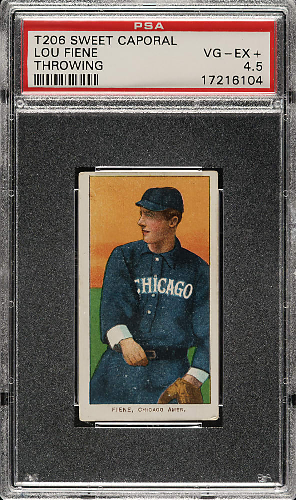 1909-1911 T206 White Border Lou Fiene Throwing PSA VG-EX+ 4.5