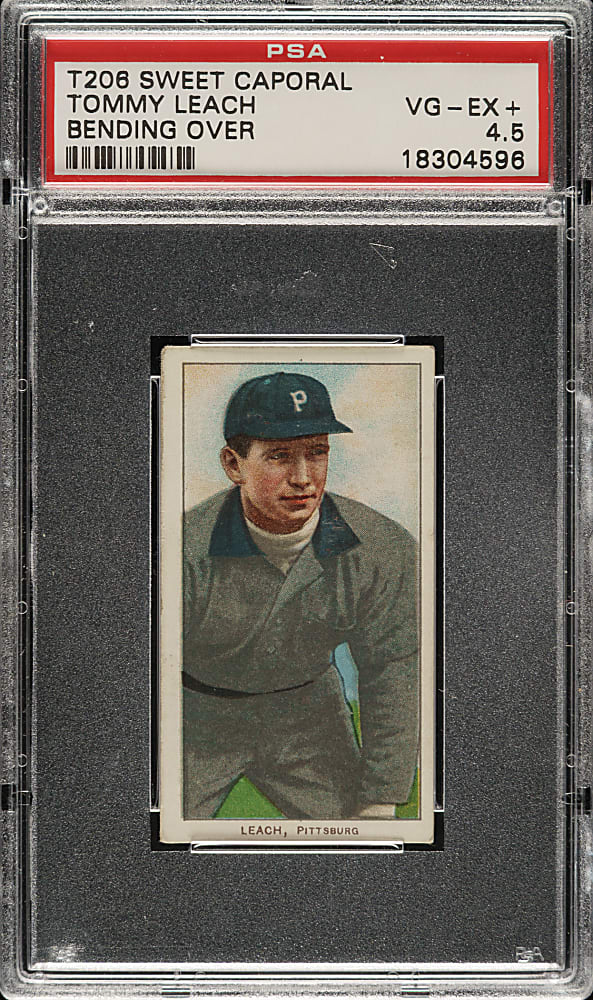 1909-1911 T206 White Border Tommy Leach Bending Over PSA VG-EX+ 4.5
