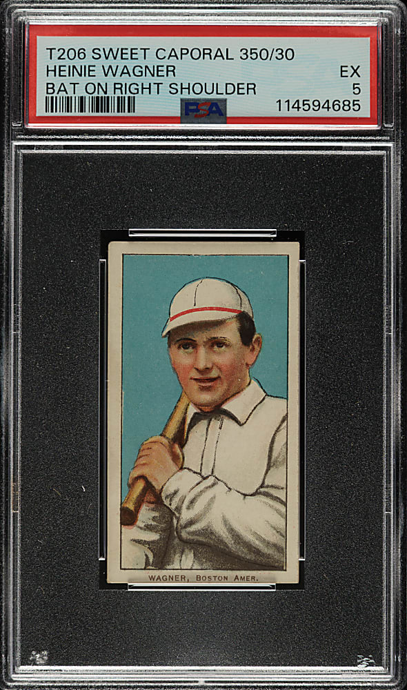 1909-1911 T206 White Border Heinie Wagner Bat On Right Shoulder PSA EX 5