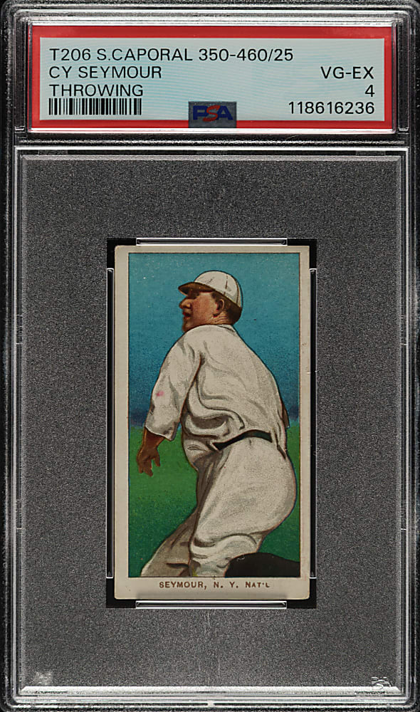 1909-1911 T206 White Border Cy Seymour Throwing PSA VG-EX 4