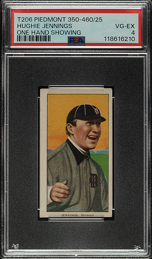1909-1911 T206 White Border Hughie Jennings One Hand Showing PSA VG-EX 4