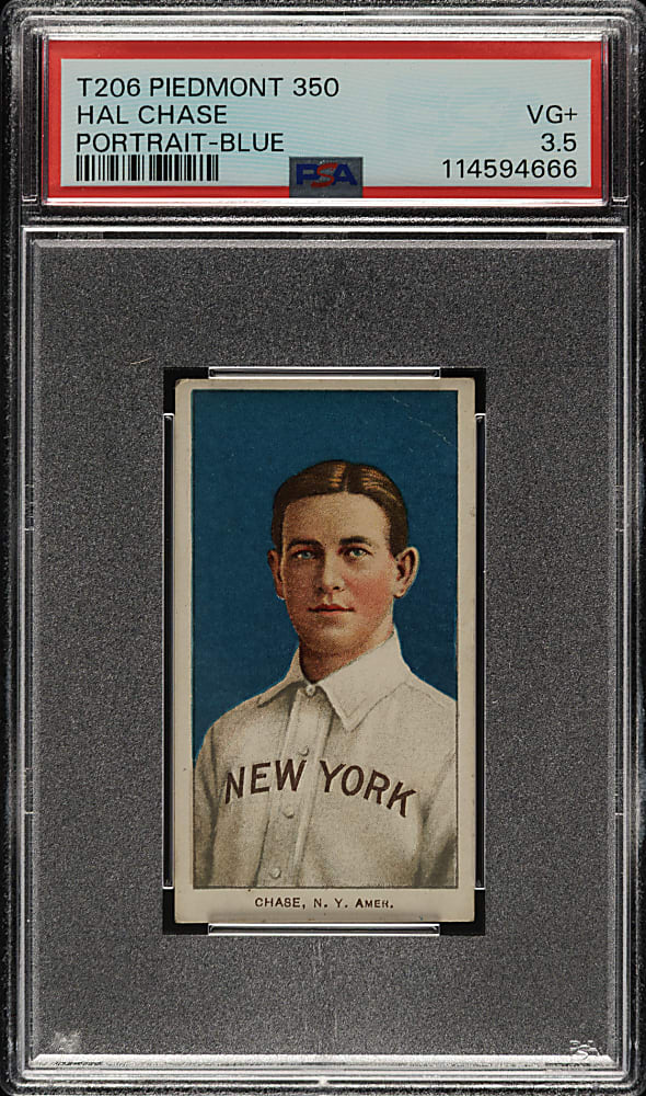 1909-1911 T206 White Border Hal Chase Portrait Blue Background PSA VG+ 3.5