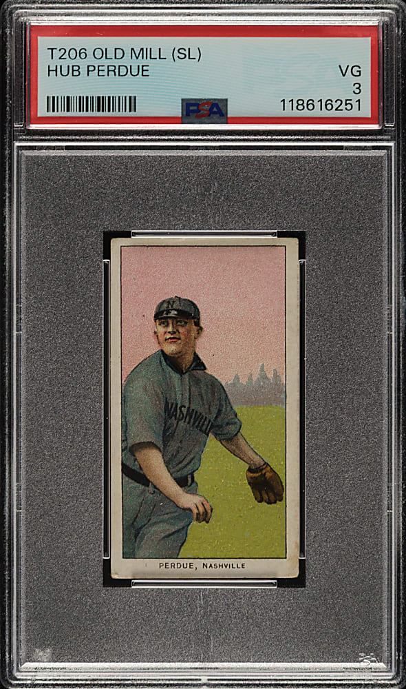1909-1911 T206 White Border Hub Perdue Southern Leaguer PSA VG 3 - Old Mill Back