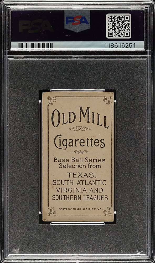 1909-1911 T206 White Border Hub Perdue Southern Leaguer PSA VG 3 - Old Mill Back
