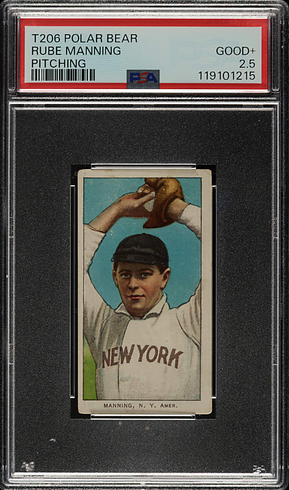 1909-1911 T206 White Border Rube Manning Pitching PSA GOOD+ 2.5 - Polar Bear Back